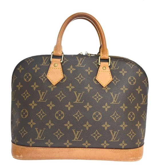 LOUIS VUITTON LV Logo Alma Hand Bag Monogram Leather Brown France - Picture 1 of 14